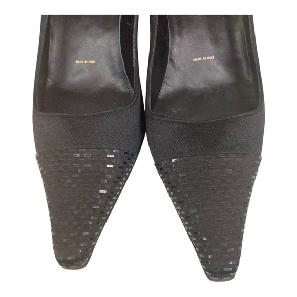 St John Black Satin Kitten Heel Pumps with Sequin Toe Size 6B - Picture 5 of 9